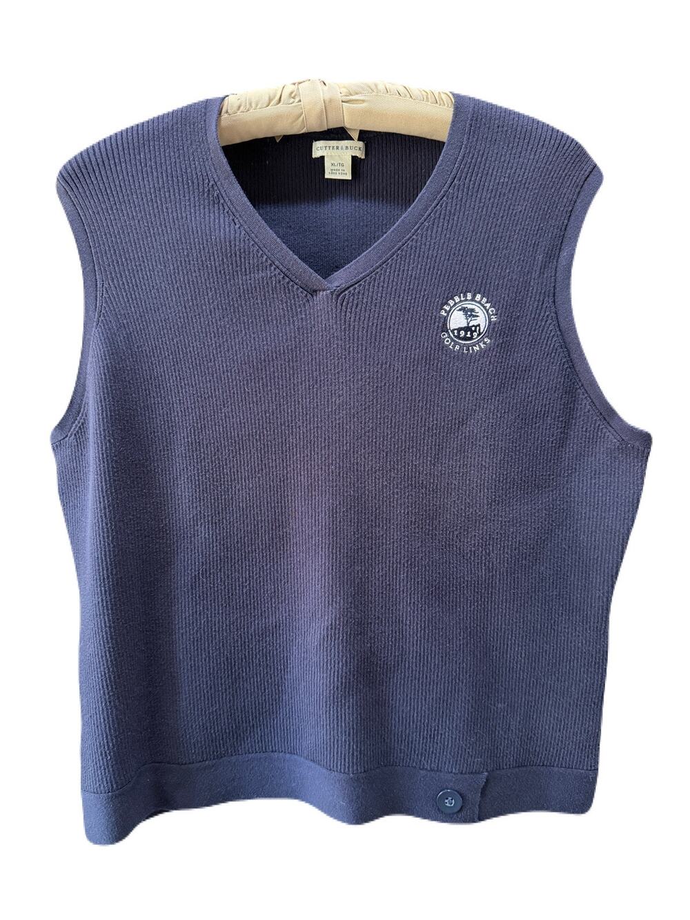 Cutter and Buck Womens Pebble Beach Logo Knit Ribbed V Neck Vest Blue Size XL